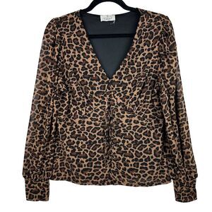 2/$30 Ember Leopard Mesh Corset Style Top L V-Neck Lace-Up Milkmaid Boho Mobwife